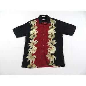 Pierre Cardin Rayon Hawaiian Red Beige Black Short Sleeve Shirt Sz L